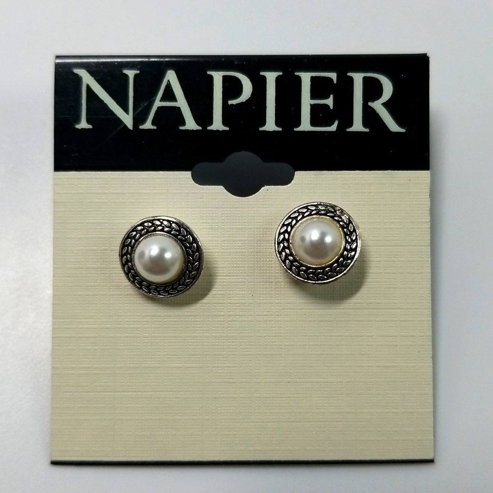 Napier Vintage Silver Faux Pearl Women's Earrings Brand New